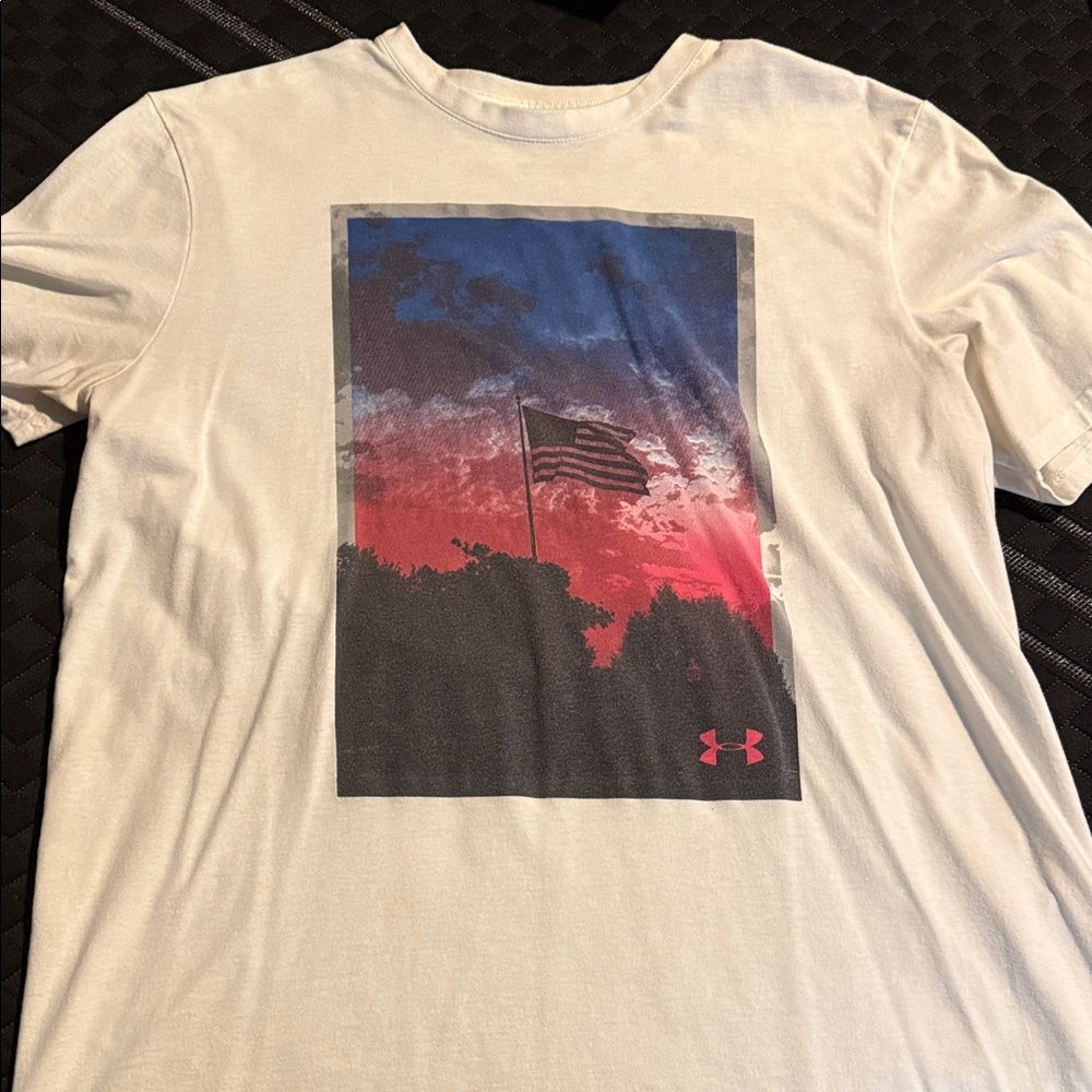 Under Armour Men’s White Short-Sleeve Tee with Red & Blue Graphic